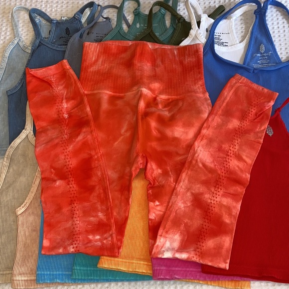 NEW! $78 FREE PEOPLE Movement High-Rise GOOD KARMA XS/S Orange Tie Dyed Leggings - Picture 17 of 17